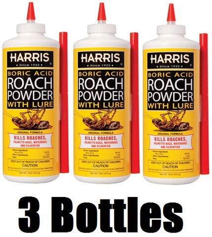 PF Harris HRP-16 16 oz Bottle of Boric Acid Roach Eliminator Powder With Lure - Quantity of 3