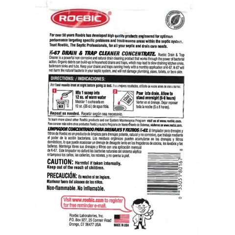 Roebic K-67GDB-12 16 oz Pouch of Granular Drain & Trap Buildup Remover - Quantity of 2