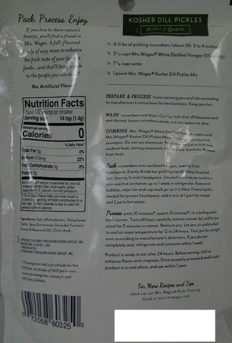 Mrs. Wages W622-J7425 6.5 oz Pack of Quick Process Kosher Dill Pickling Mix