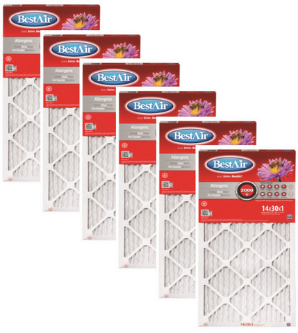 Best Air B1-1430-11-6 14" x 30" x 1" MERV 11 Pleated Furnace Air Filter - Pack of 6