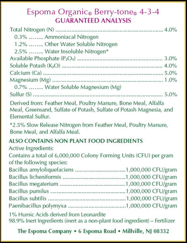 Espoma BR4 4 LB Bag of 4-3-4 Berry-Tone All Natural Plant Food Fertilizer