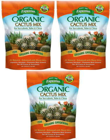 Espoma CA4 4 Quart Bag Of Organic Cactus, Palm, & Citrus Succulent Potting Mix - Quantity of 3