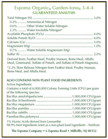 Espoma GT36 36 LB Bag Of Garden Tone All Natural 3-4-4 Vegetable Food - Quantity of 1