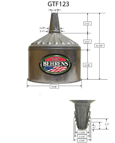 Behrens GTF 123 Galvanized Steel Lock On 8 Quart Tractor Funnel - Quantity of 6