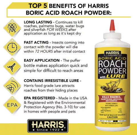 PF Harris HRP-16 16 oz Bottle of Boric Acid Roach Eliminator Powder With Lure - Quantity of 10