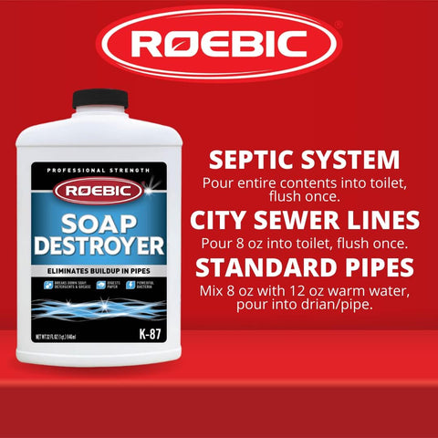 Roebic K-87SD-Q4 32 oz Professional Strength Soap Destroyer Digester Drain & Septic Tank Cleaner - Quantity of 6