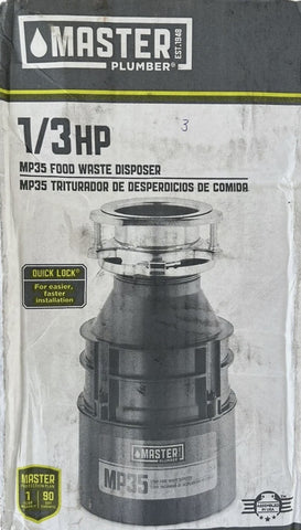 Master Plumber MP35 1/3 HP Kitchen Waste Disposer / Disposal - Quantity of 1