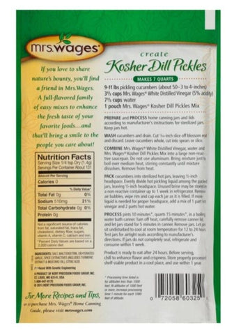Mrs. Wages W622-J7425 6.5 oz Pack of Quick Process Kosher Dill Pickling Mix