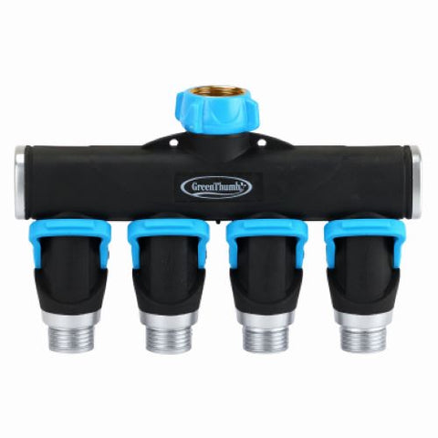 Green Thumb 357GTDI Metal Full Flow 4-Way Garden Hose Faucet Splitter With Shut Offs - Quantity of 4