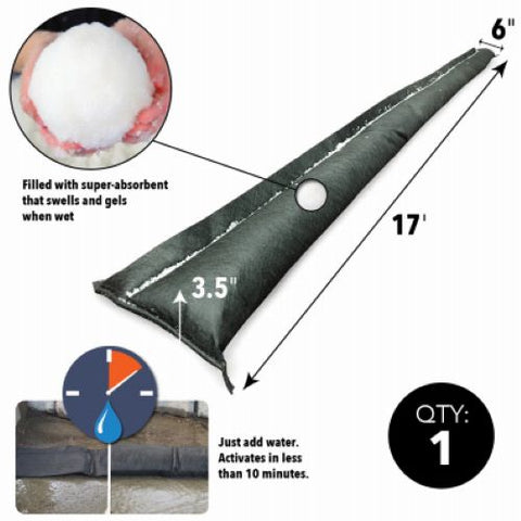 Absorbent QD617-1 Quick Dam 6" x 17' FT Expanding Flood Water Barrier - Quantity of 8