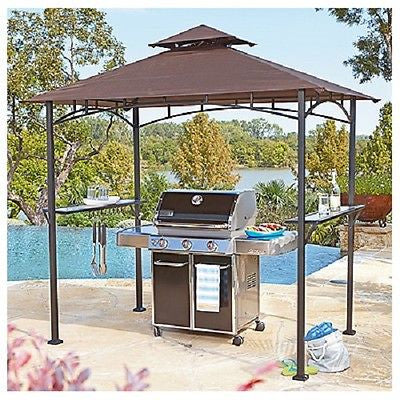 Sunjoy L-GZ238PST-11F 8' x 5' Outdoor / Backyard Grill Cover Gazebo With LED Lights & Shelves - Quantity of 1