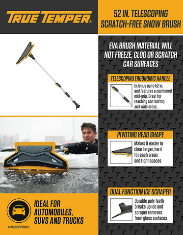 True Temper ABTT5212 Telescopic Auto Snow Brush EVA Foam, 36" - 52" - Quantity of 6