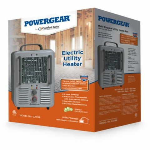 Comfort Zone CZ798 Metal Grey Milk House Electric Utility Heater - Quantity of 1