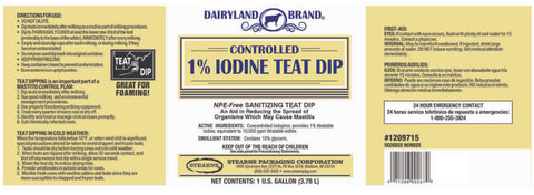 Dairyland 1209715 1-Gallon Container of Sanitizing Cow Teat Dip 1% Controlled Iodine