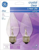 GE 75337 2-Count Pack of 25 Watt Crystal Clear Faceted Flame Shape Candelabra Light Bulbs