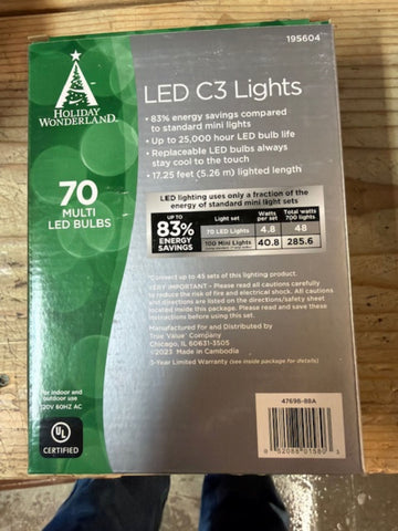 Holiday Wonderland 47698-88A Holiday LED 70-Light C3 Multi-Color Faceted Bulb String Light Set