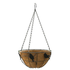 Green Thumb 84252GT 14" Black Round Steel Hanging Basket Planter With Bird Design