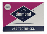 Diamond 535376822 250 Count Box Of Round Wooden / Wood Toothpicks - Quantity of 36