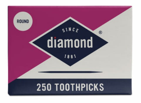 Diamond 535376822 250 Count Box Of Round Wooden / Wood Toothpicks - Quantity of 72
