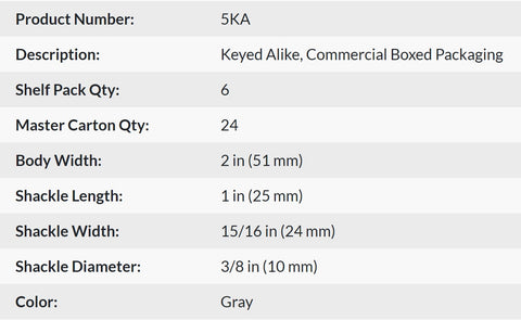 Master Lock 5KA-A214 Keyed Alike 2" Laminated Padlock