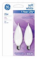 GE 66105 2 Pack 25 Watt Soft White Flame Shape Decorative Incandescent Candelabra Light Bulbs