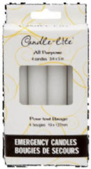 Candle Lite 4432595 4-Count Pack of 3/4" x 5" White Household Emergency Candles
