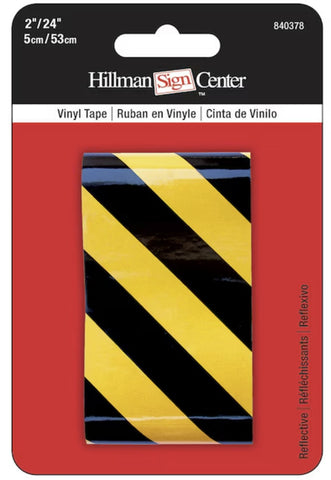 Hillman 840378 24" x 2" Reflective Black & Yellow Adhesive Safety Tape - Pack of 20