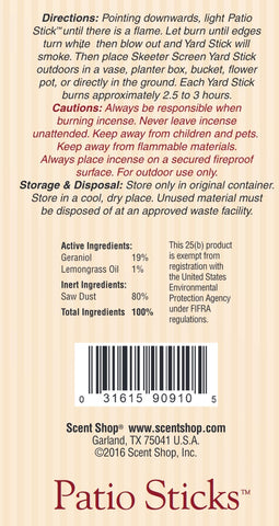 Scent Shop 90910 15-Pack Skeeter Screen Incense Mosquito Deterrent Yard Stick - Quantity of 6