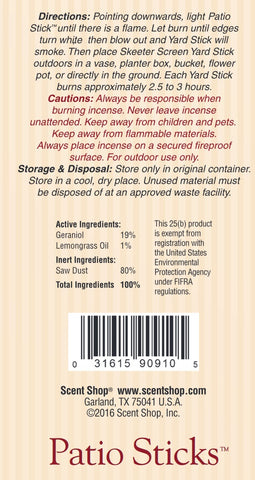 Scent Shop 90910 15-Pack Skeeter Screen Incense Mosquito Deterrent Yard Stick - Quantity of 1