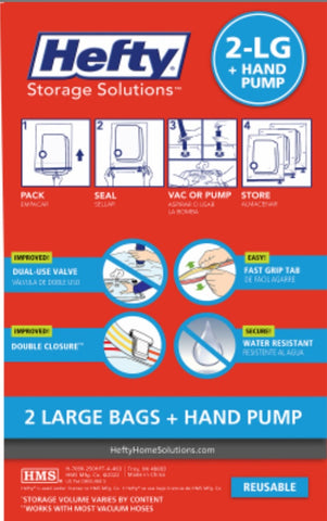 Hefty HFT-7090463 2-Pack of Large Shrink-Pak Vacuum Storage Bags & Hand Pump