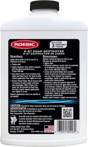 Roebic K-87SD-Q4 32 oz Professional Strength Soap Destroyer Digester Drain & Septic Tank Cleaner - Quantity of 6