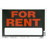Hillman 839926 8" x 12" Black & Red Weatherproof Plastic For Rent Sign - Quantity of 60