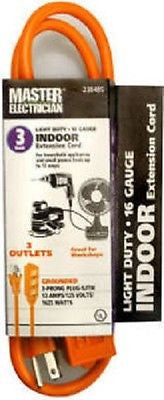Master Electrician 04003ME 3 ft 16/3 3' Outlet Indoor Grounded Extension Cord - Quantity of 24