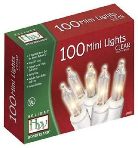 Holiday Wonderland 48600-88A 100 Count Clear Christmas Light Sets With White Cord - Quantity of 2