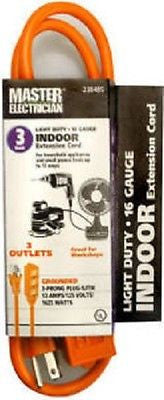 Master Electrician 04003ME 3 ft 16/3 3' Outlet Indoor Grounded Extension Cord - Quantity of 3