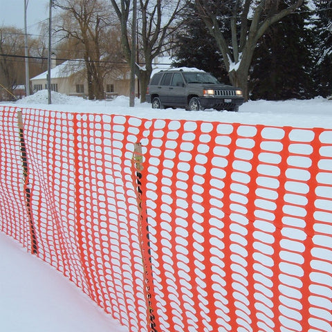Midwest Air 889220A 4' x 50' Roll Of Orange Heavy Duty PVC/Plastic Snow Safety Fence - Quantity of 3