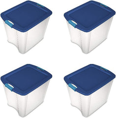 Sterilite 14489604 26 Gallon Latch & Carry Clear Base / Blue Lid Tote Storage Box