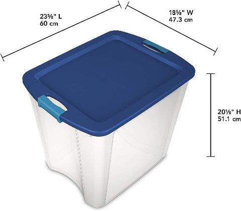 Sterilite 14489604 26 Gallon Latch & Carry Clear Base / Blue Lid Tote Storage Box - Quantity of 4