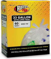 Berry 1124909 Ruffies Pro 60-Count 33 Gallon .75 Mil Clear Trash Garbage Bags