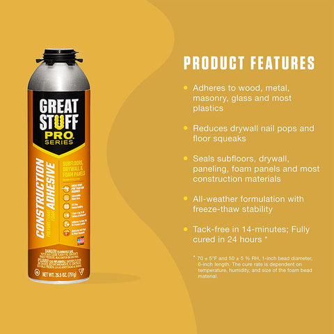 Dow 343087 Great Stuff Pro 26.5 oz Heavy Duty Construction Floor and Wall Adhesive Foam - Quantity of 4 cans