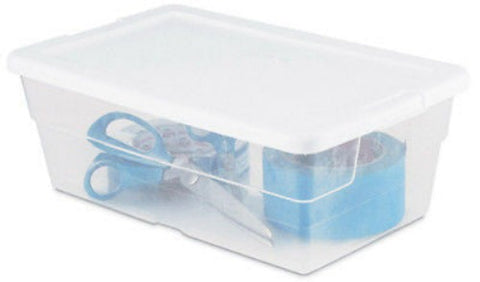 Sterilite 16428012 6 Qt 13-5/8" x 8-1/4" x 4-7/8" Clear Storage Box With White Lid - Quantity of 36