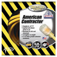 Coleman 01798 50' 10/3 Sjeow Yellow American Contractor 15A HD Extension Cord - Quantity of 1