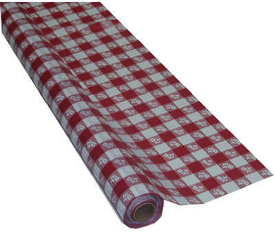 (6) rolls # 72088 40" x 100' Red & White Gingham Plastic Party Table Cover